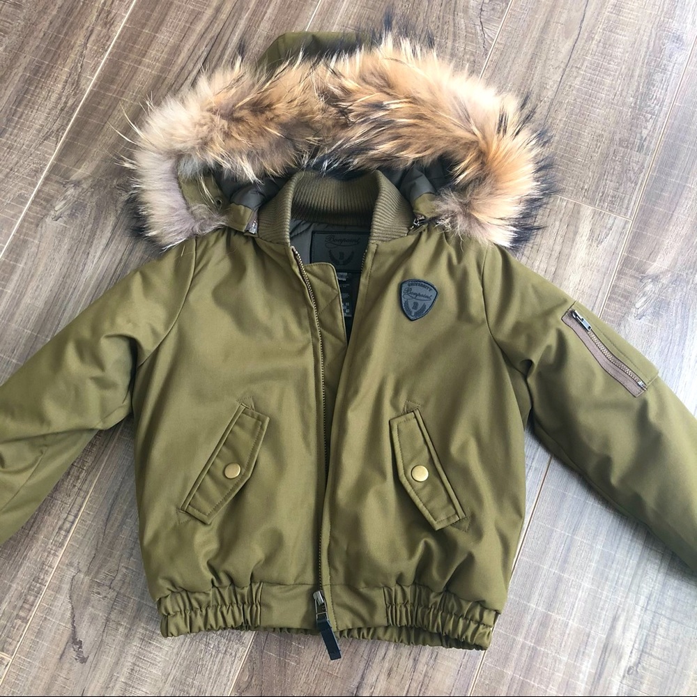 Bonpoint army green puffer jacket with fur hood